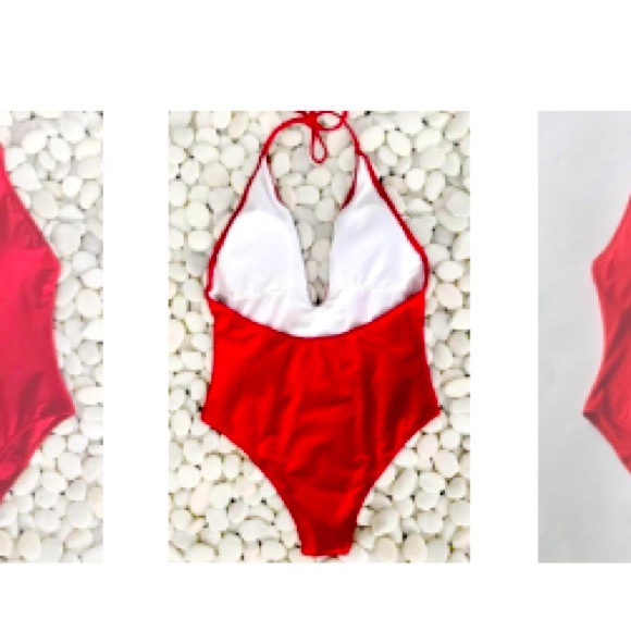 Low cut bright red swimsuit - Picture 2 of 2